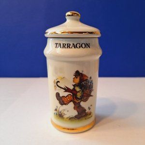 Vintage MJ Hummel Tarragon Spice Jar Danbury Mint Gold Trim Porcelain 1987